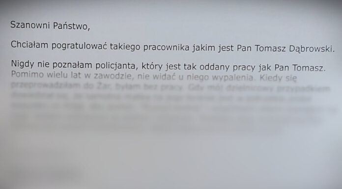Podziękowania od mieszkanki Żar dla dzielnicowego